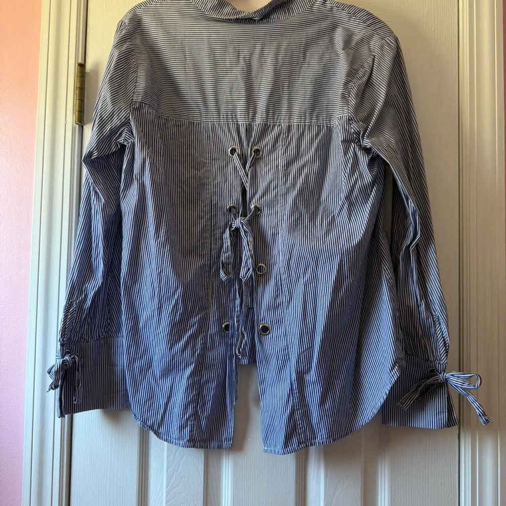 Sanctuary Navy Striped Button-Up Shirt